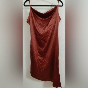 NWT R. Vioimos Rust Orange Satin Cowl Neck Dress